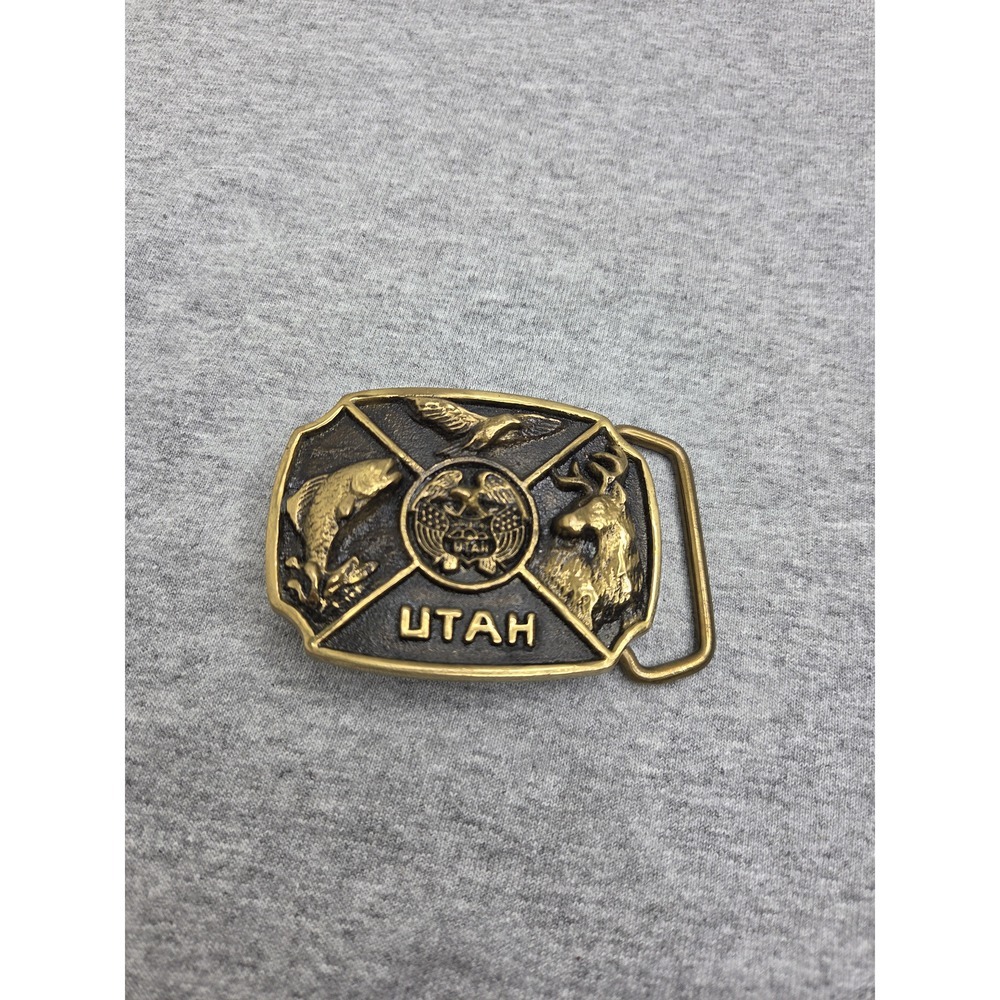 1983 Solid Brass Utah Wildlife Registered Collection Belt Buckle